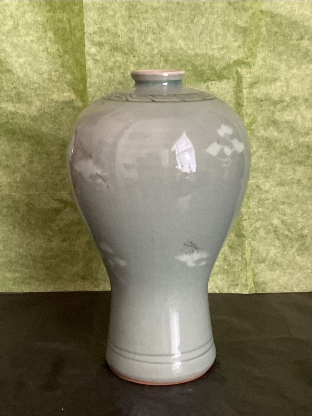 Vintage Green Celadon Glazed Porcelain Vase 6.5”